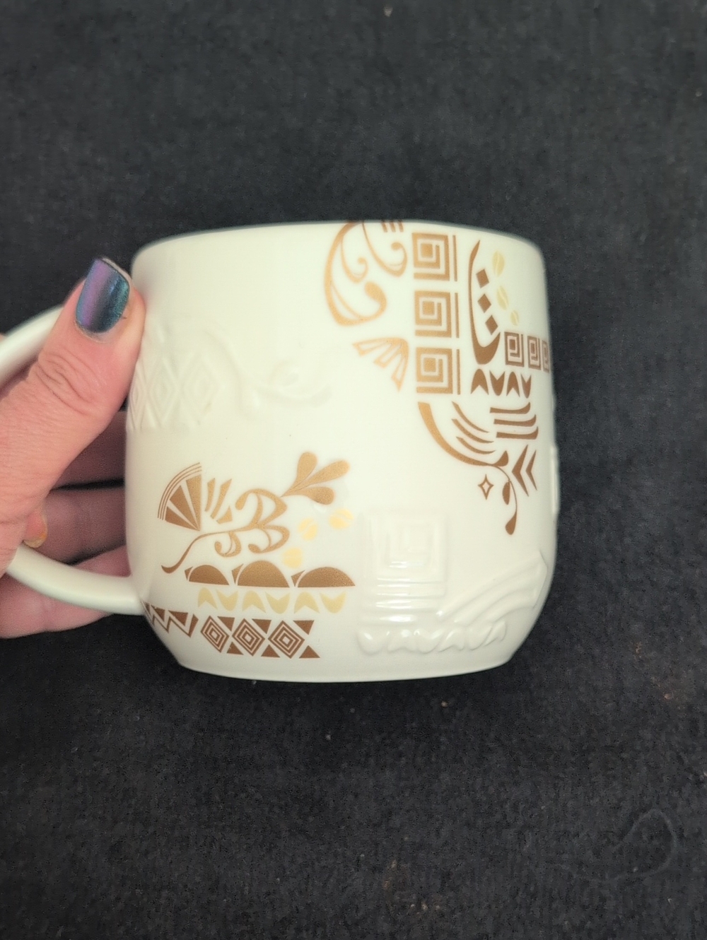 White Ceramic Mug with Gold Geometric Accent